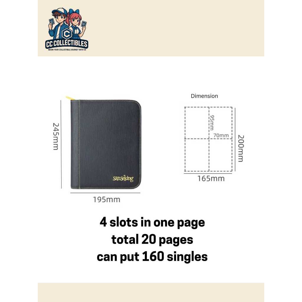 Black Trading Card Binder with zip (160/480 slots)