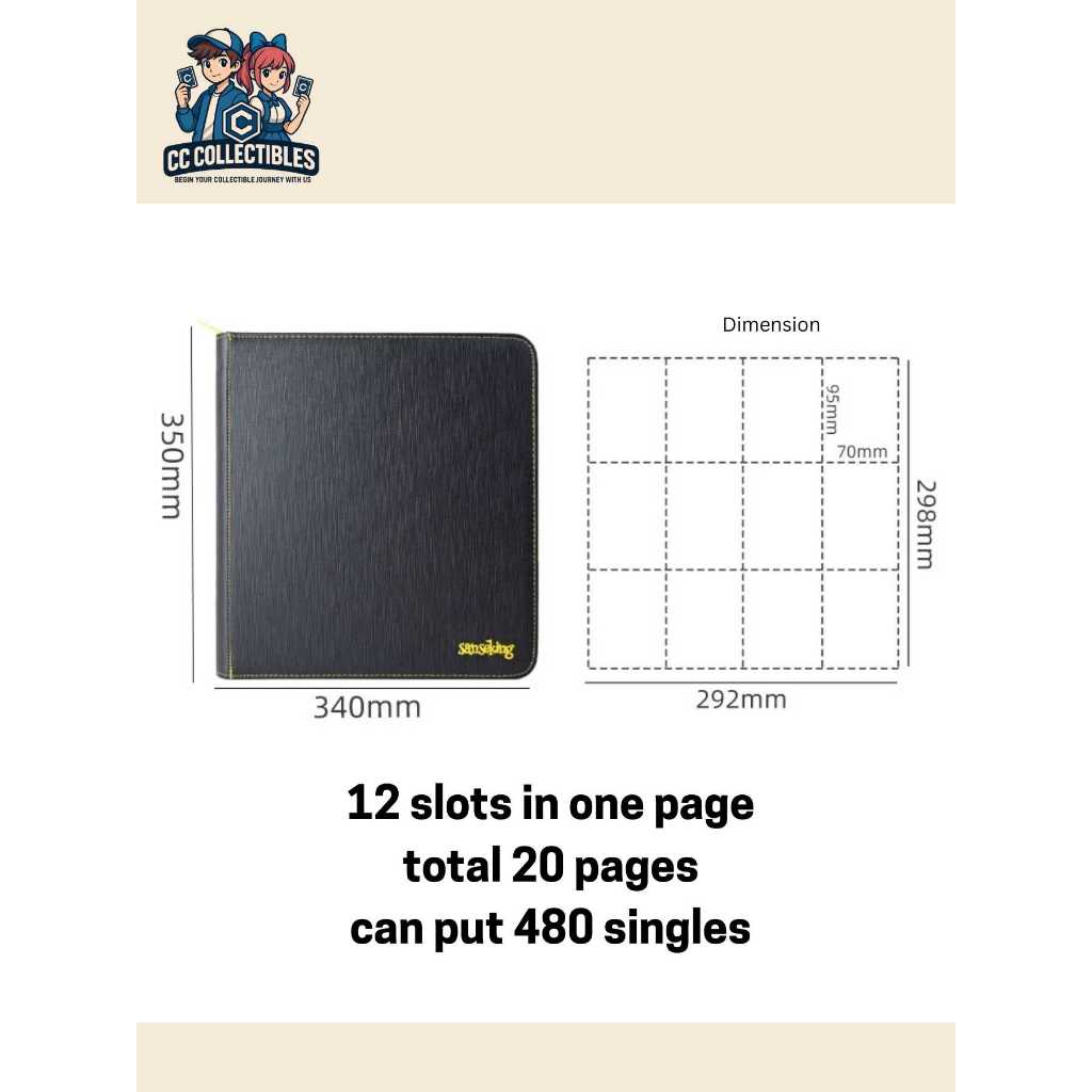 Black Trading Card Binder with zip (160/480 slots)